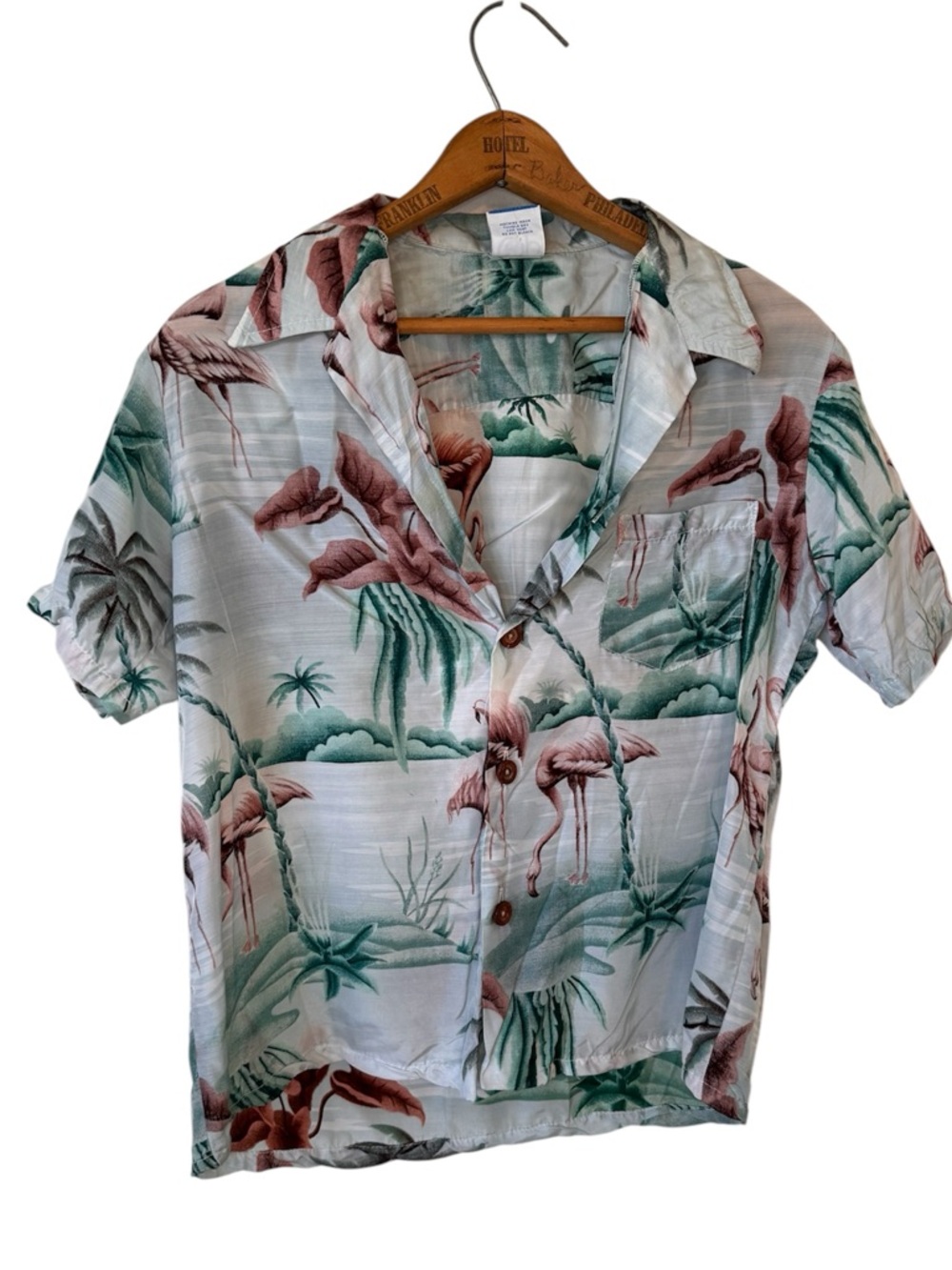 Vintage 90s OP Flamingo Tropical Button Up Shirt Oversized Beach Vacation Resort